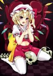  blood flandre_scarlet hat hebata midriff navel pointy_ears ponytail red_eyes severed_hand short_hair side_ponytail skeleton skull spine tears thigh-highs thighhighs touhou wings 
