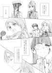  clapping closed_eyes drinking eyepatch hat kisetsu microphone minna-dietlinde_wilcke monochrome open_mouth sakamoto_mio smile strike_witches sword translated translation_request uniform weapon 