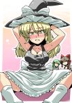  arms_behind_head arms_up blush breasts cleavage hakurei_reimu highres kirisame_marisa kochiya_sanae sleeveless spread_legs sweat tears touhou tsuki_wani 