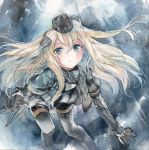  1044kiro 1girl :o blonde_hair blue_eyes highres kantai_collection long_hair long_sleeves military military_uniform puffy_long_sleeves puffy_sleeves solo traditional_media u-511_(kantai_collection) underwater uniform water watercolor_(medium) 