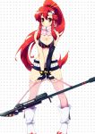  belt bikini_top bipod boots breasts chopsticks cleavage detached_sleeve fingerless_gloves gloves gun hair_ornament hot_pants long_hair pandaki_(aki) pink_thighhighs red_hair redhead rifle scarf short_shorts shorts skindentation sling sniper_rifle solo studded_belt studded_bracelet tengen_toppa_gurren_lagann thigh-highs thighhighs very_long_hair weapon yellow_eyes yoko_littner 