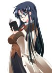  blue_eyes book breasts coat glasses large_breasts long_hair necktie read_or_die skirt solo vest yomiko_readman zanku 