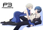  1girl arisato_minato assertive bad_id blue_eyes blue_hair couple elizabeth elizabeth_(persona) gloves gray_pantyhose pantyhose persona persona_3 school_uniform seffilia short_hair sleeveless yellow_eyes 