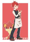  apron bowtie harano holding holding_poke_ball male pansear pod_(pokemon) poke_ball pokemon pokemon_(game) pokemon_black_and_white pokemon_bw red_eyes red_hair redhead smirk waiter 