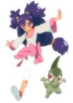  blue_hair dark_skin iris_(pokemon) long_hair massala outstretched_arms pokemon pokemon_black_and_white ponytail red_eyes smile spread_arms twintails two_side_up 