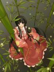 bamboo_forest black_eyes black_hair bowtie forest from_above houraisan_kaguya long_hair long_skirt looking_down nature skirt solo touhou