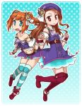  anklet boots brown_eyes brown_hair hat holding_hands idolmaster idolmaster_2 jewelry legs long_hair minase_iori multiple_girls ryuuguu_komachi striped striped_legwear striped_thighhighs takatsuki_yayoi thigh-highs thigh_boos thigh_boots thighhighs ttomm twintails 