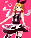  blue_eyes face hair_ribbon kagamine_rin ribbon rina short_hair skirt solo thigh-highs thighhighs vocaloid zettai_ryouiki 