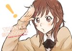  amagami blush brown_eyes brown_hair face hits peg sakurai_rihoko salute school_uniform short_hair sweater 