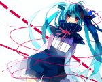  1girl aqua_hair face hatsune_miku long_hair red_eyes rina shorts solo twintails very_long_hair vocaloid 