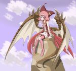  1girl bahamut_(zettai_bouei_leviathan) boots bow dragon_girl dragon_tail dragon_wings hat head_wings pink_hair red_eyes short_hair solo tail wings zettai_bouei_leviathan 