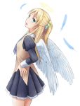  1girl angel angel_wings blonde_hair blue_eyes halo long_hair looking_at_viewer school_uniform solo wings yuyuzuki_(yume_usagi) 