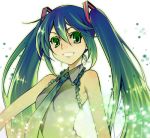  green_eyes green_hair hatsune_miku long_hair necktie nonem smile solo twintails vocaloid 