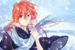  blue breath himura_kenshin japanese_clothes long_hair male red_hair redhead rurouni_kenshin scar scarf snow winter 