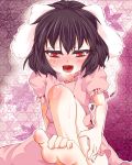  barefoot black_hair blush bunny_ears feet inaba_tewi legs naughty_face open_mouth rabbit_ears red_eyes ryu-tan short_hair solo sweat touhou 