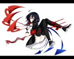  asymmetrical_wings black_hair black_legwear black_thighhighs boots dress highres houjuu_nue nail_polish panties pantyshot pointy_ears polearm red_eyes shinoi short_hair simple_background snake solo thigh-highs thighhighs touhou trident underwear weapon wings 