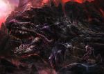  chain dragon fantasy fighting horns leash makarori_(noah) monster mountain original signature size_difference teeth 