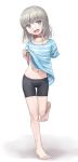  1girl amputee bike_shorts collar highres looking_at_viewer navel open_mouth shirt_lift smile solo yuyuzuki_(yume_usagi) 