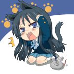  animal_ears black_hair blue_eyes cat_ears chibi ishimari k-on! long_hair mechanical_mouse mouse paw_print scared school_uniform tail tears toy_mouse 