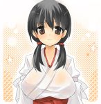  breasts highres japanese_clothes jindai_komaki large_breasts miko pixiv_manga_sample saki twintails yukko 