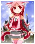  cat_ears cat_tail detached_sleeves earth_ekami female long_hair no_nose original red_eyes red_hair redhead scarf skirt smile solo tail thigh-highs thighhighs zettai_ryouiki 