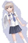  1girl braid brown_hair feathered_wings grey_eyes looking_at_viewer school_uniform solo white_wings wings yuyuzuki_(yume_usagi) 
