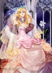   blonde_hair blonde blue_eyes crown dress fanyang_(artist) feathers female flower jewelry long_hair night original queen realistic solo yangfan  