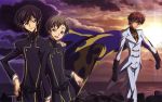  black_hair brown_hair cape code_geass green_eyes highres ishida_kana kururugi_suzaku lelouch_lamperouge male purple_eyes rolo_lamperouge scan school_uniform uniform violet_eyes 