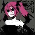  black_sclera bow chibii elbow_gloves fangs gloves pink_hair shiki shimizu_megumi sleeveless smile solo twintails 