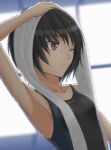  amagami armpits black_hair collarbone competition_swimsuit face nanasaki_ai one-piece_swimsuit short_hair solo swimsuit towel wet wink 