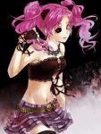  black_sclera bow fingerless_gloves gloves hair_ribbon jewelry long_hair midriff miniskirt navel necklace pink_eyes pink_hair ribbon shiki shimizu_megumi skirt smile solo teketo thighhighs twintails 