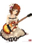  don't_say_&quot;lazy&quot; dress gibson guitar hair_ornament highres hirasawa_yui instrument k-on! kneeling les_paul pantyhose 