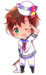  axis_powers_hetalia brown_hair chibi green_eyes hat male saemi sailor sailor_uniform solo spain_(hetalia) wink 