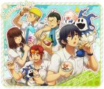  1girl 1other 4boys atlus brown_hair food glasses hat human ice_cream inaba_masao jack_frost kooribata megami_tensei multiple_boys nanjou_kei persona persona_1 popsicle school_uniform shaved_ice shin_megami_tensei snowman sonomura_maki spoon summer tenchi11 toudou_naoya uesugi_hidehiko 