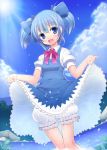  alternate_hairstyle bloomers cirno dress dress_lift mondo slip_skirt solo touhou twintails wings 