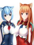  animal_ears asobi_ni_iku_yo! bad_id bell blue_hair bodysuit cat_ears eris_(asobi_ni_iku_yo!) green_eyes jingle_bell long_hair melwin multiple_girls nanacy7 orange_hair red_eyes short_hair 