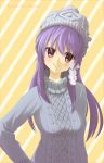  asupara clannad fujibayashi_kyou hat long_hair purple_hair smile sweater violet_eyes 