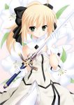  blonde_hair caliburn fate/stay_night fate/unlimited_codes fate_(series) flower green_eyes isa_(ni-iro) ponytail saber saber_lily solo sword weapon 