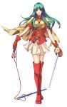  aqua_hair armor cape eirika fire_emblem fire_emblem:_seima_no_kouseki gloves long_hair machi_wt skirt smile solo sword thigh-highs thighhighs weapon zettai_ryouiki 