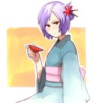  japanese_clothes kanzashi kimono purple_hair red_eyes sakazuki touhou yasaka_kanako yu_65026 