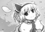  book bow capelet from_above hair_bow hairband looking_up monochrome petals smile solo touhou ume_(noraneko) 