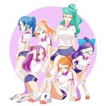  barazono_han blue_eyes blue_hair breasts buruma glasses green_hair hasuike_an inazuma_eleven kori_(etinop) kurakake_clara kurione_yuki large_breasts long_hair mask multiple_girls nitou_honoka orange_hair ponytail purple_hair ribbon touchi_ai 