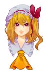 bad_id blonde_hair bow bust flandre_scarlet hair_bow hat hat_ribbon lips red_eyes ribbon side_ponytail solo touhou transparent_background yukito0514 