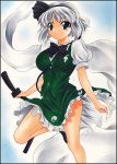  dress ghost hairband konpaku_youmu konpaku_youmu_(ghost) marker_(medium) myon pastel_(medium) short_hair silver_hair sword touhou traditional_media weapon yadokari_genpachirou 