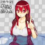  breasts character_request cleavage long_hair mori_hikiko original red_eyes red_hair redhead sleeves_rolled_up teriyaki 