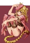  artist_request blonde_hair boots hat highres navel purple_eyes short_hair solo tail thigh_boots thighhighs thomasz tiger_ears tiger_tail 