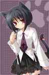  black_hair cat_ears highres izumi_makoto necktie red_eyes short_hair skirt tail thigh-highs thighhighs 
