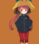  hands_in_pockets hat jacket mota pants pink_hair red_eyes simple_background solo space_invaders space_invaders_extreme_2 twintails ufo-co 