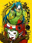  aqua_eyes aqua_hair crazy_eyes green_eyes green_hair gumi hatsune_miku highres matryoshka_(vocaloid) multiple_girls piercing red_eyes smile tongue vocaloid yellow_eyes yuuno_(yukioka) 