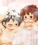  bathtub blush brown_eyes brown_hair marui_futaba mitsudomoe nude red_eyes red_hair redhead rihhi satou_shin&#039;ya satou_shin'ya suds water wink 